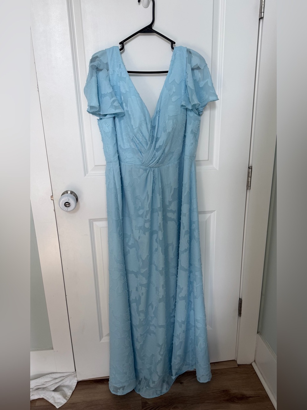 Size 18 Azazie Soren Sky Blue A-Line Pleated Floral Burnout Dress